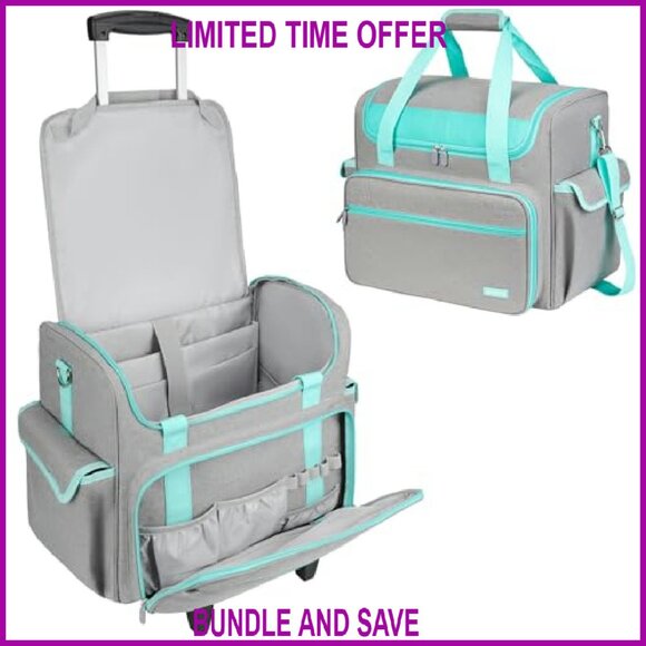 Large Rolling Tote with Detachable Trolley, 17in Laptop Sleeve, Multi-Pocket - Picture 2 of 8